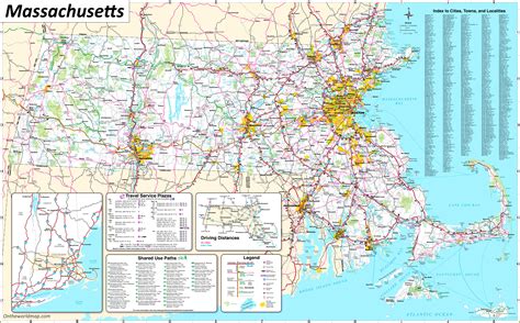 Map of Massachusetts with cities and towns